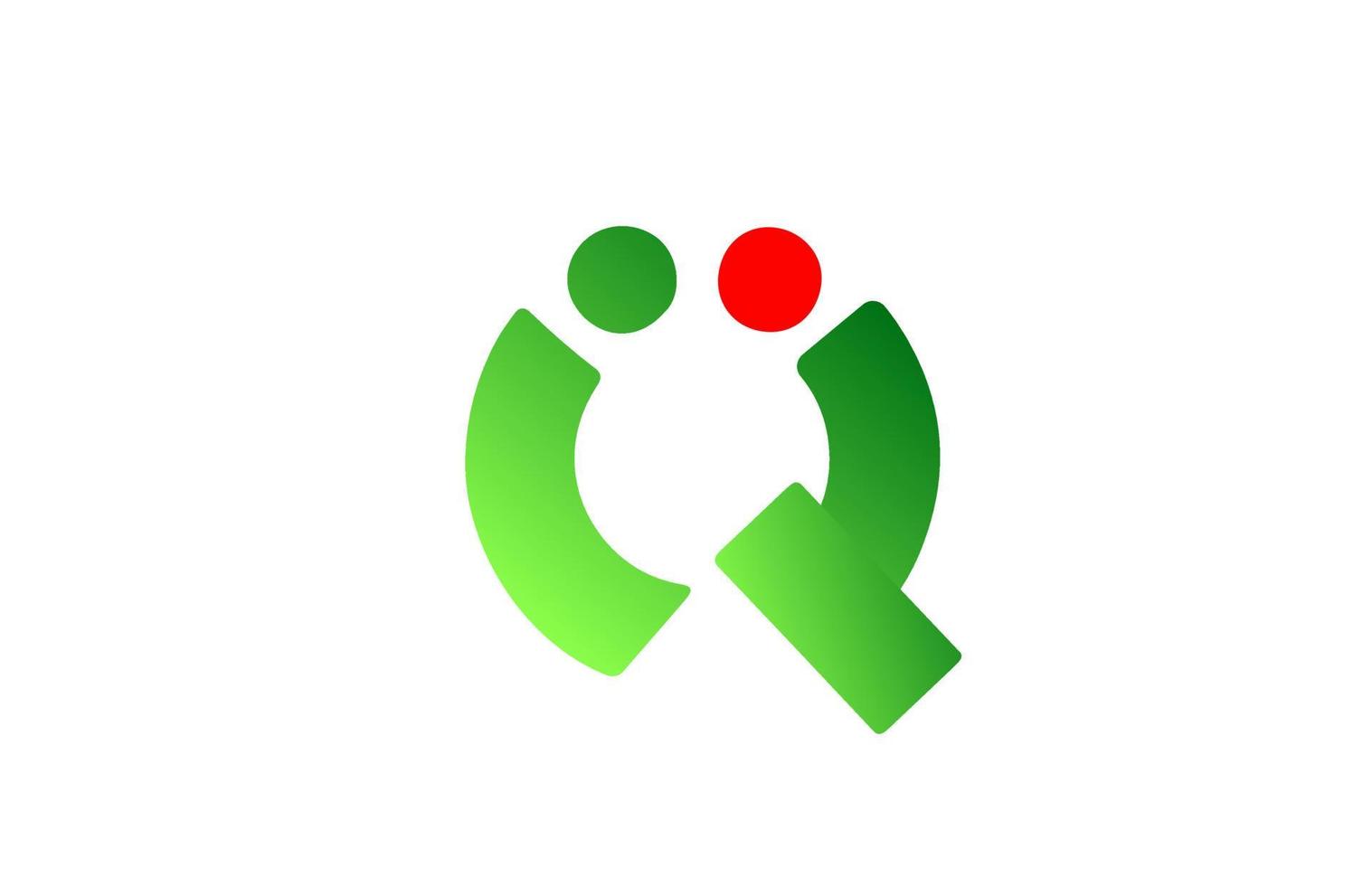 green red Q alphabet letter logo icon. Gradient design for company and