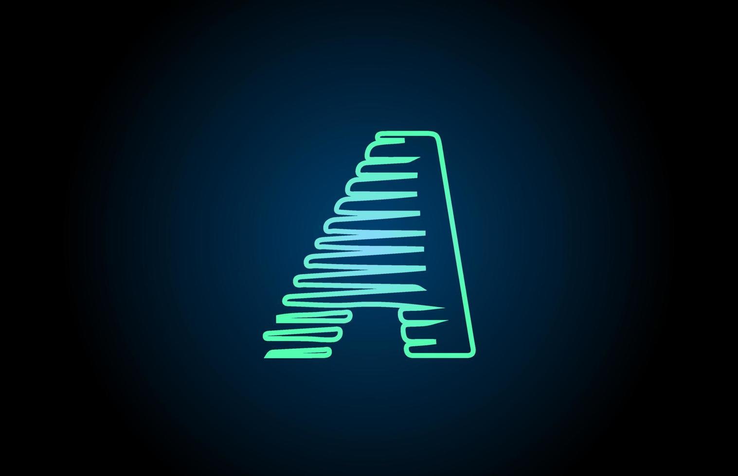 line A green blue alphabet letter logo icon. Glowing wire for company and business design vector