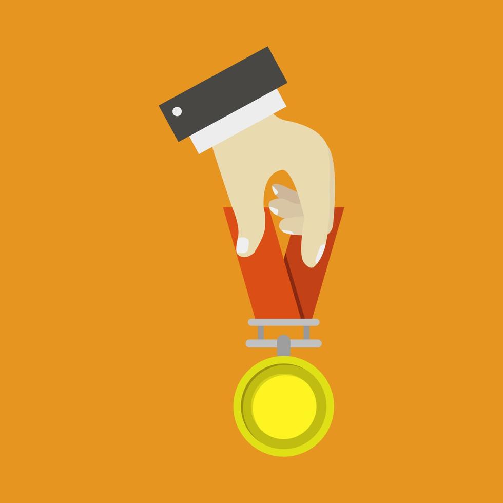 Hand holds medal vector