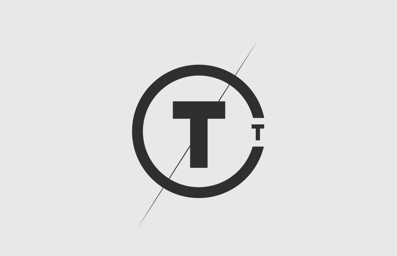 black white alphabet T letter logo icon. Simple line and circle design for company corporate vector