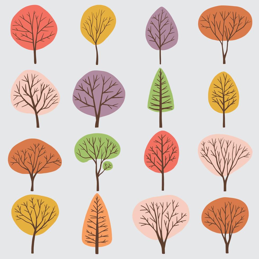 Simplicity tree freehand drawing flat design collection. vector