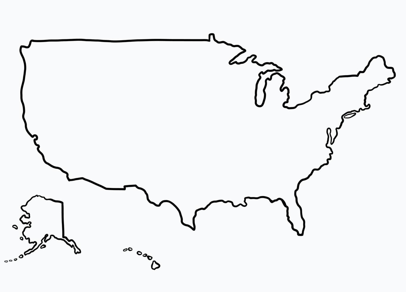 Doodle dibujo a mano alzada del mapa de los Estados Unidos de América. v vector