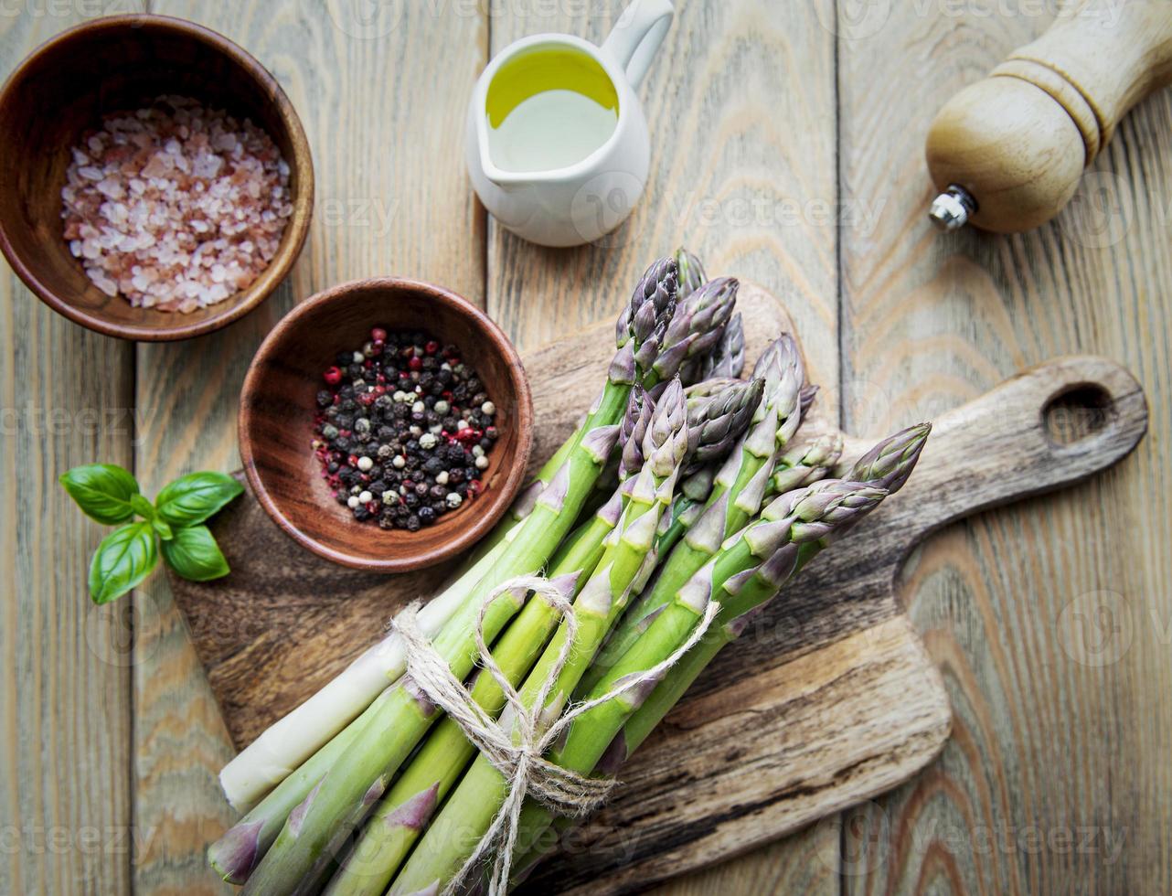 Bunches of green asparagus photo