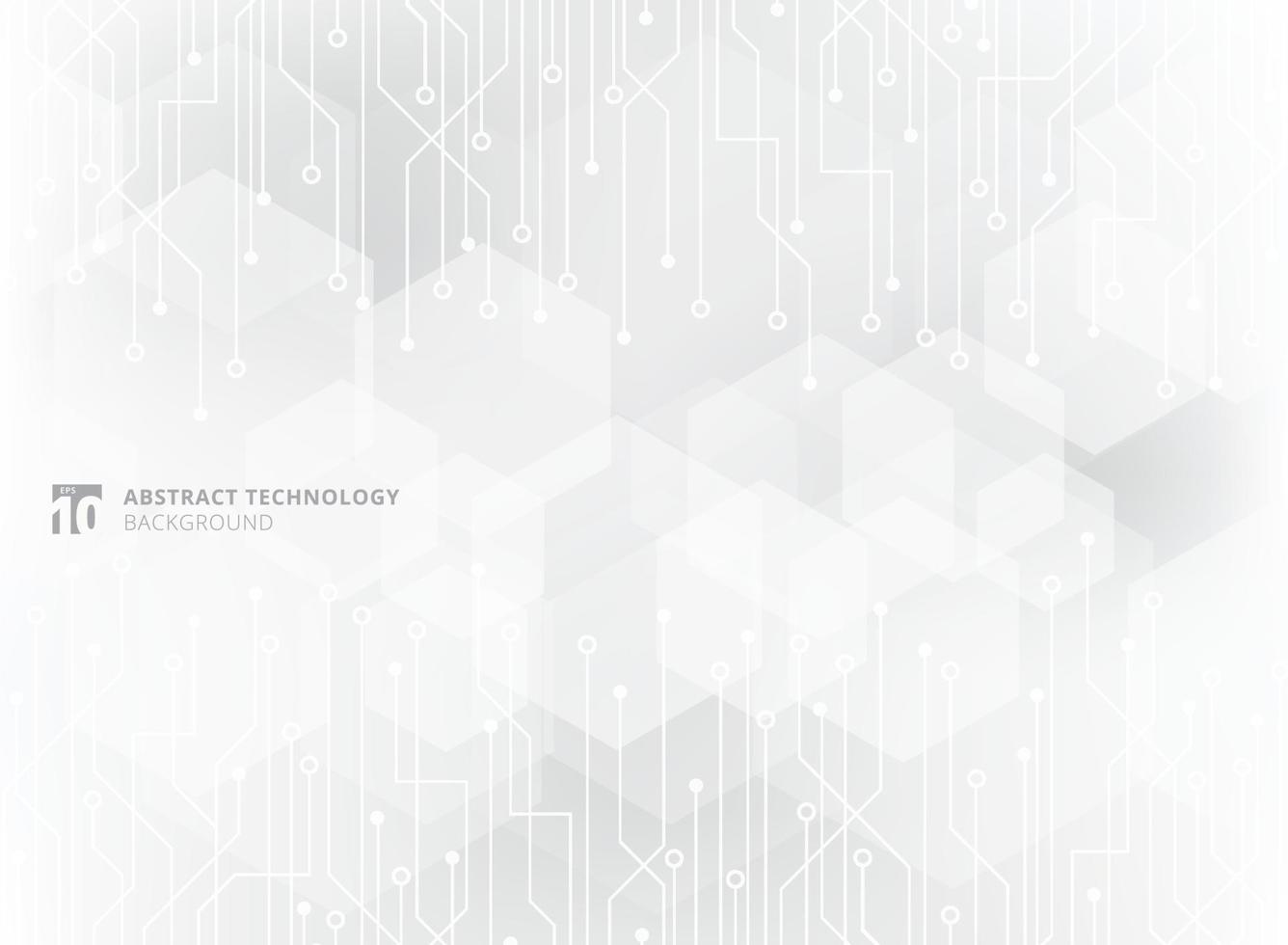 Abstract technology circuit board on gray geometric hexagon overlay pattern background. vector