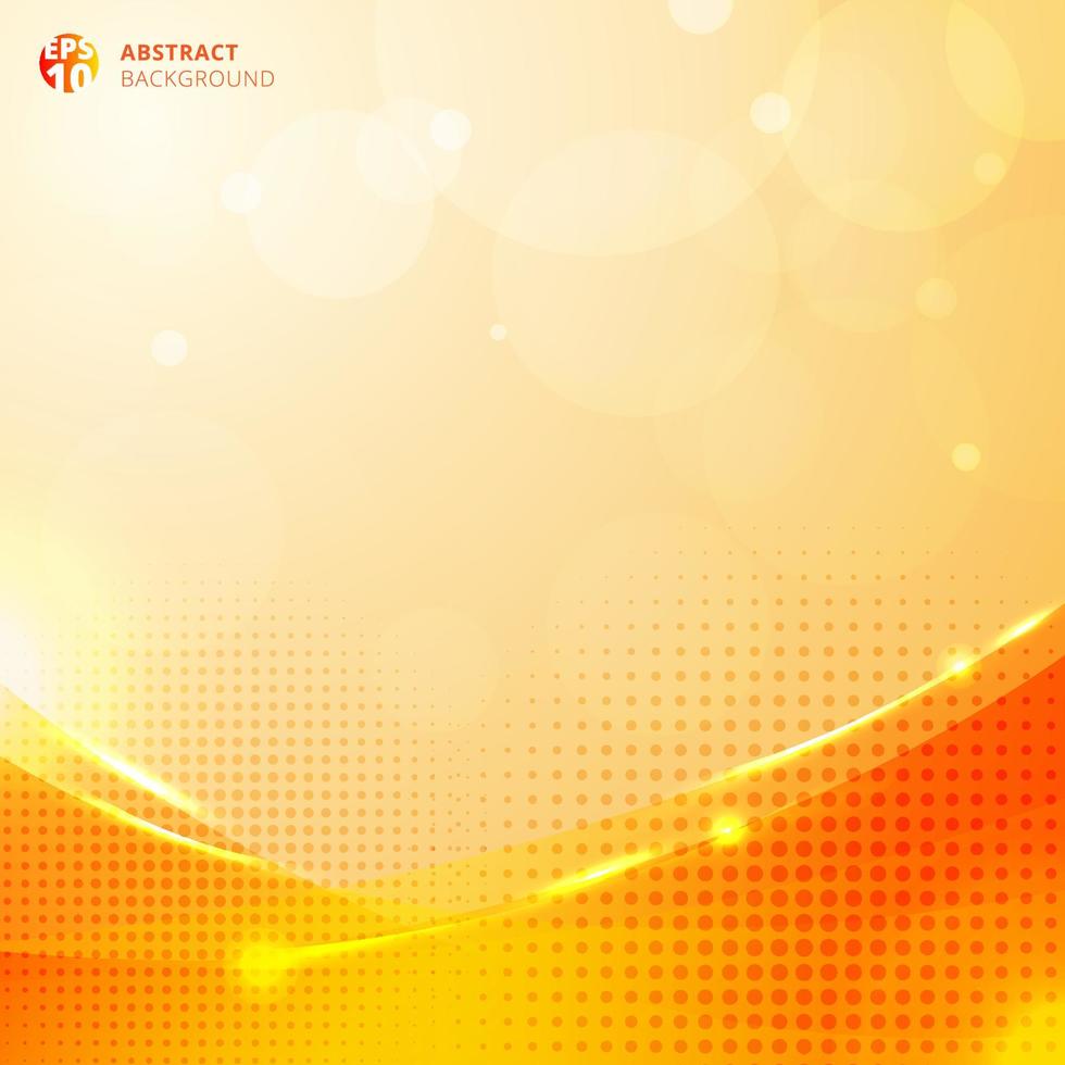 Abstract circles and halftone with lighting effect and bokeh on orange background. vector