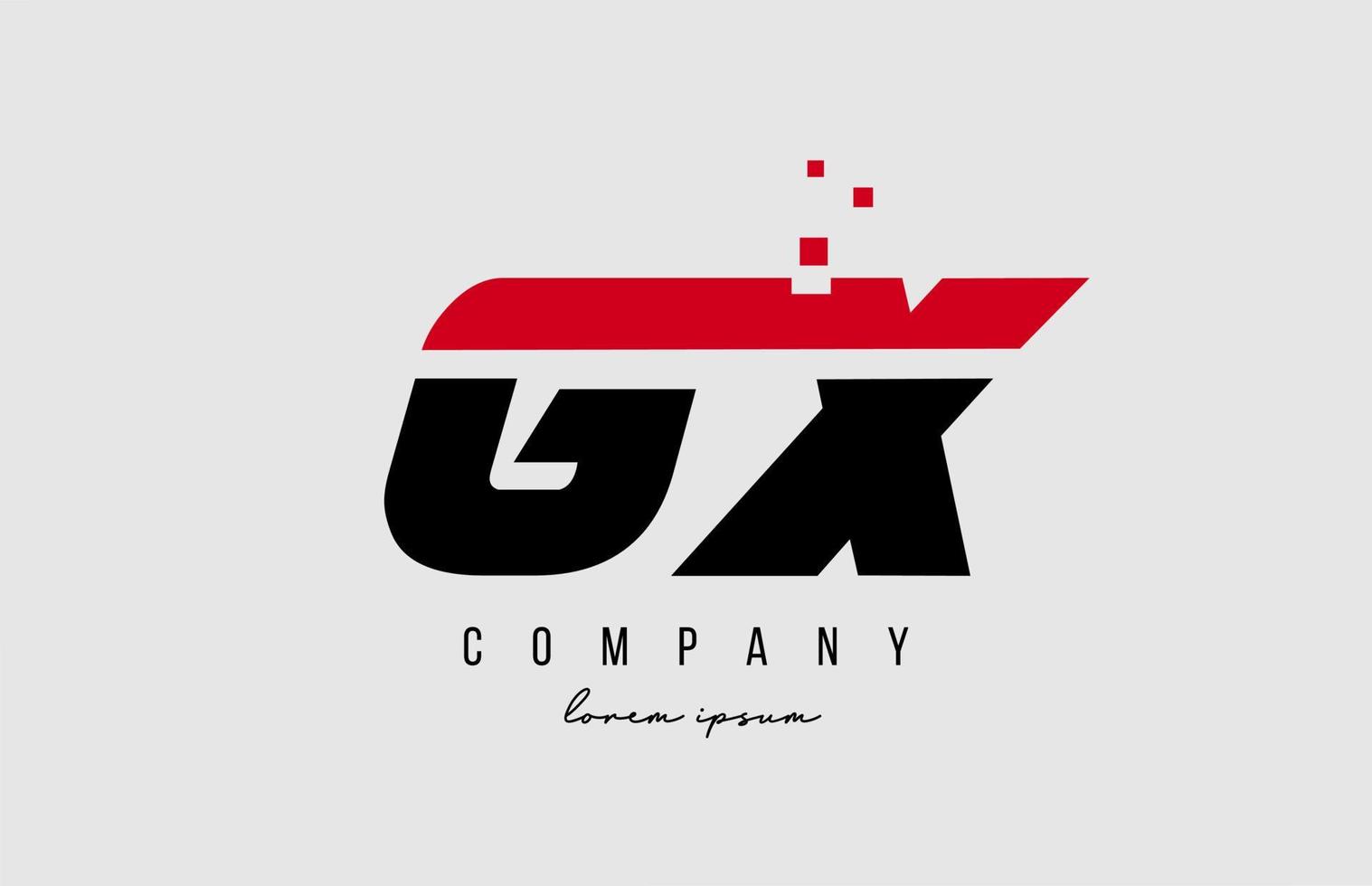 Gx gx combinación de logotipo de letra del alfabeto en color rojo y negro. Diseño de icono creativo para empresa y negocio. vector
