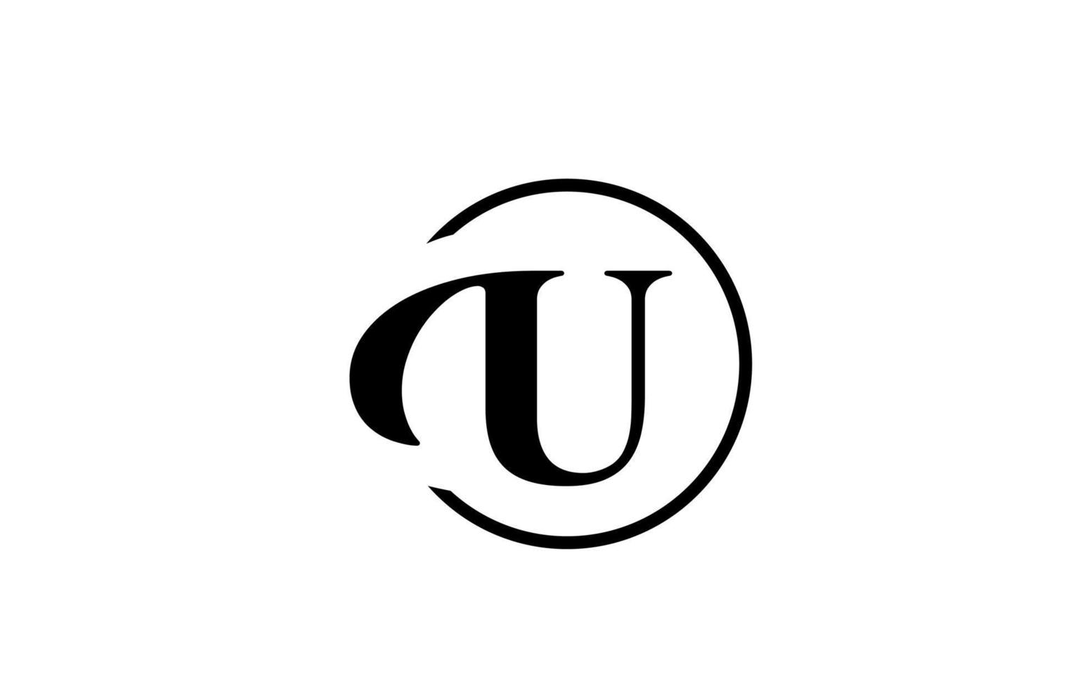 U icono de logotipo de letra del alfabeto en color blanco y negro simple. Diseño de círculo elegante y creativo para negocios y empresa. vector