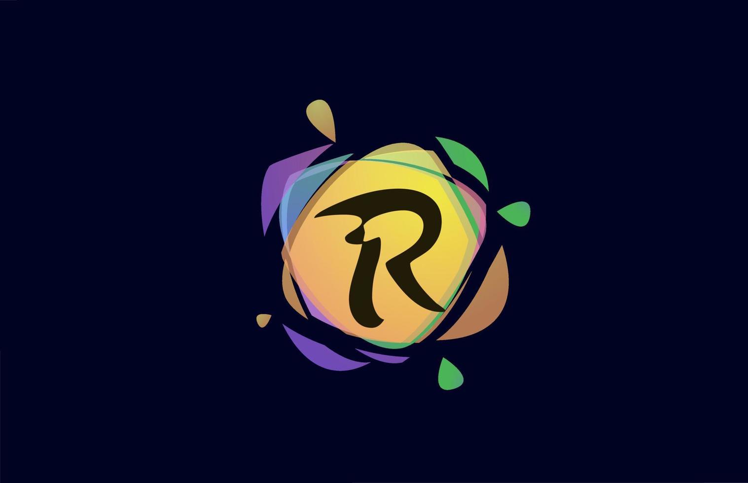 colorful R alphabet letter logo icon template. Colored broken splash design for business and company vector