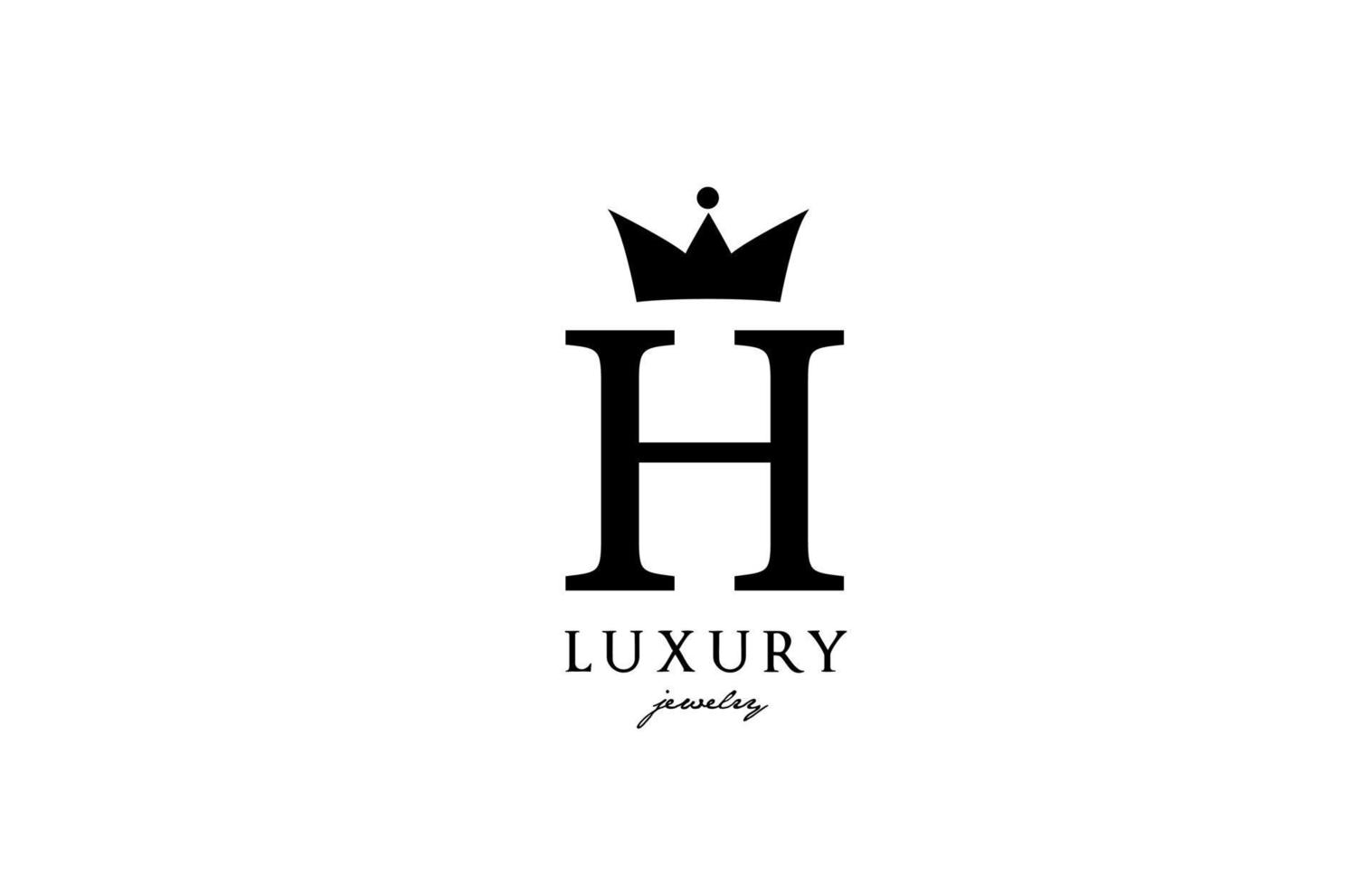 H alphabet letter logo icon in black and white color. Creative design with king crown for luxury or fashion business and company vector