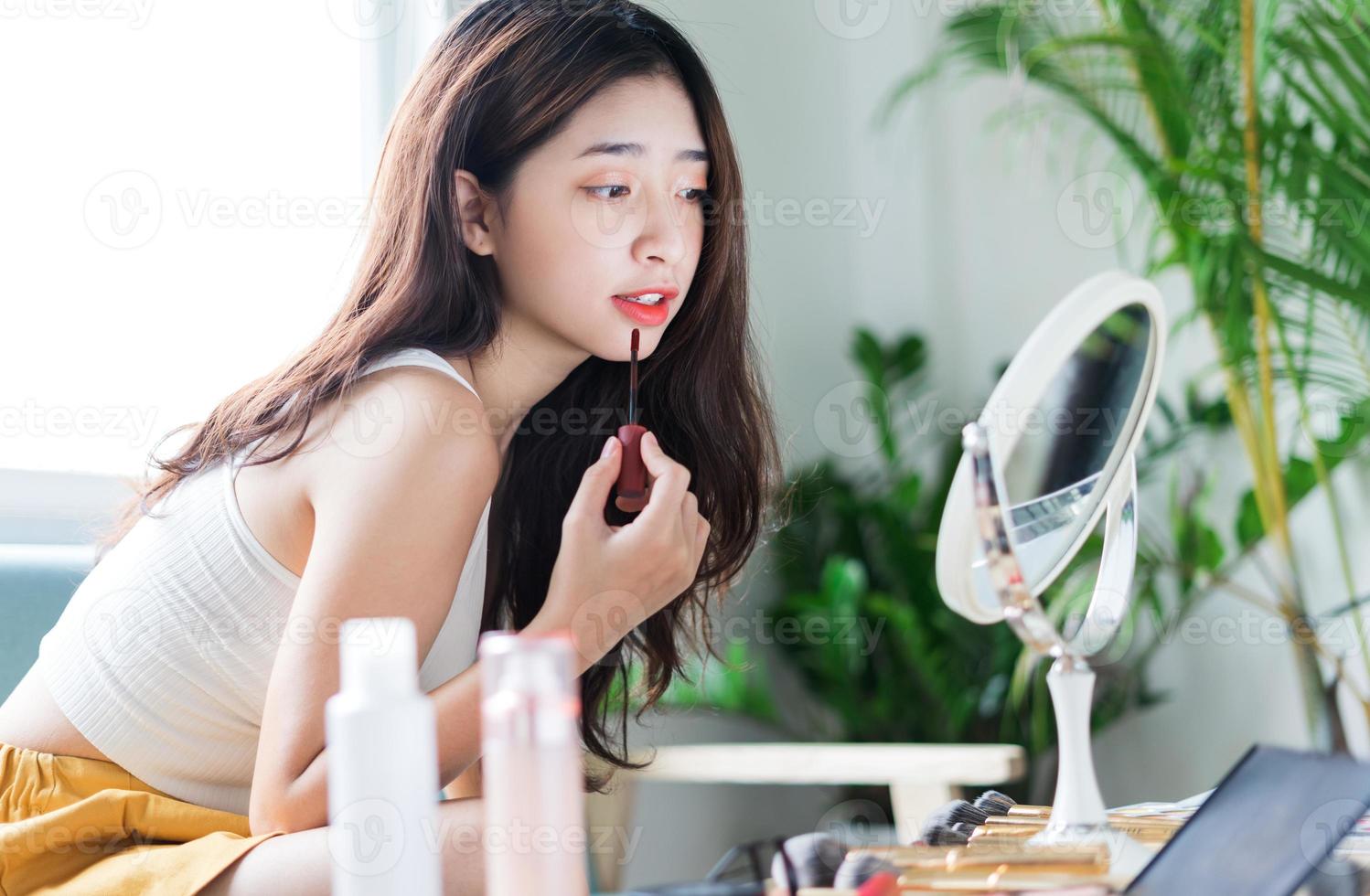 Portrait of beautiful young girl with makeup in the morning photo