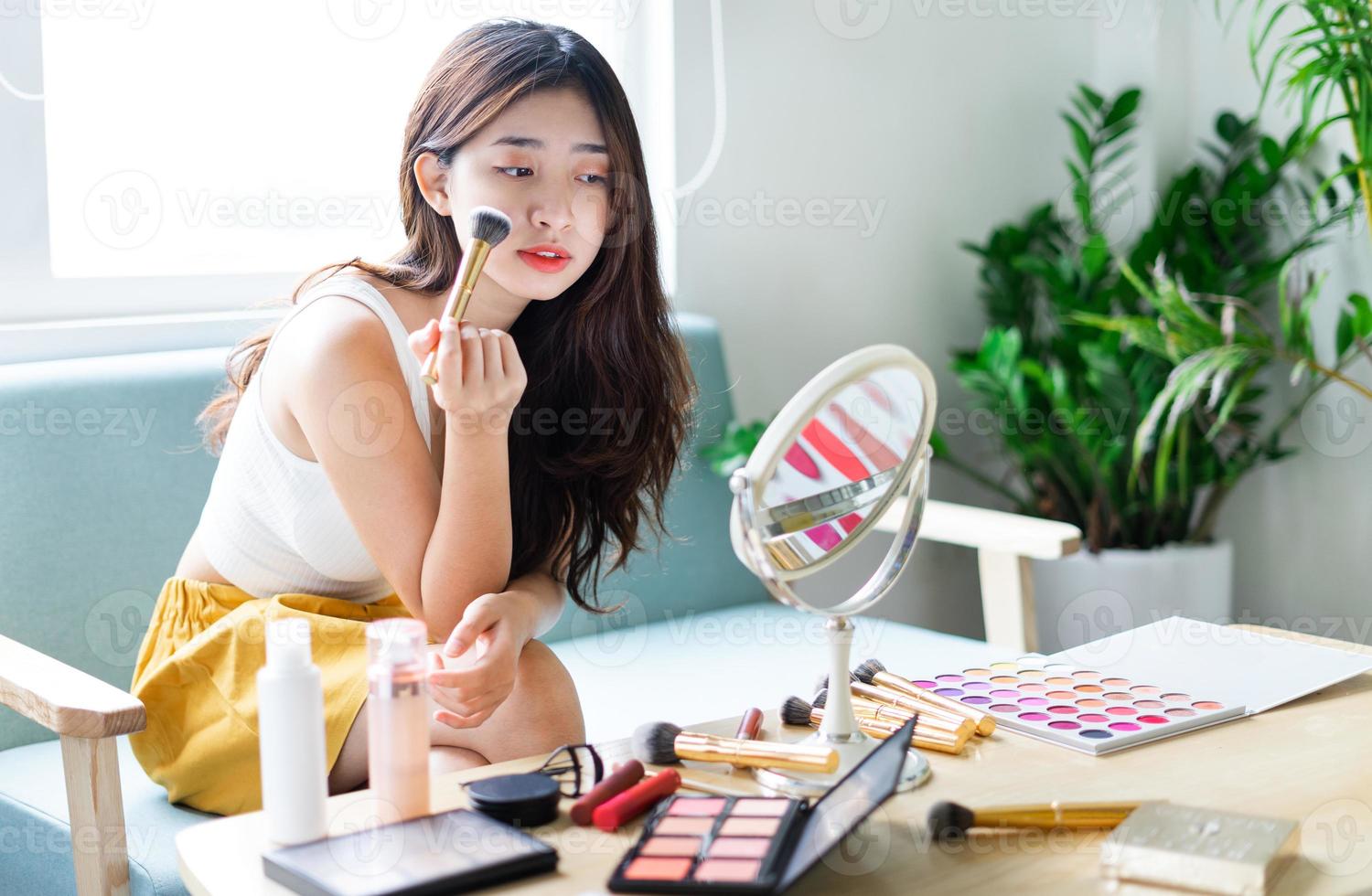 Portrait of beautiful young girl with makeup in the morning photo