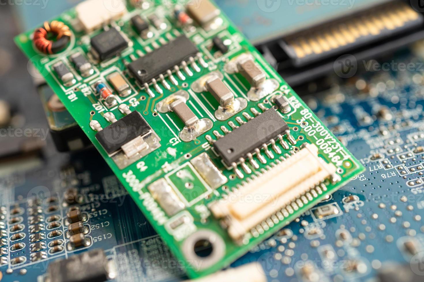 micro circuit main board computer electronic technology, hardware, mobile phone, upgrade, cleaning concept. photo