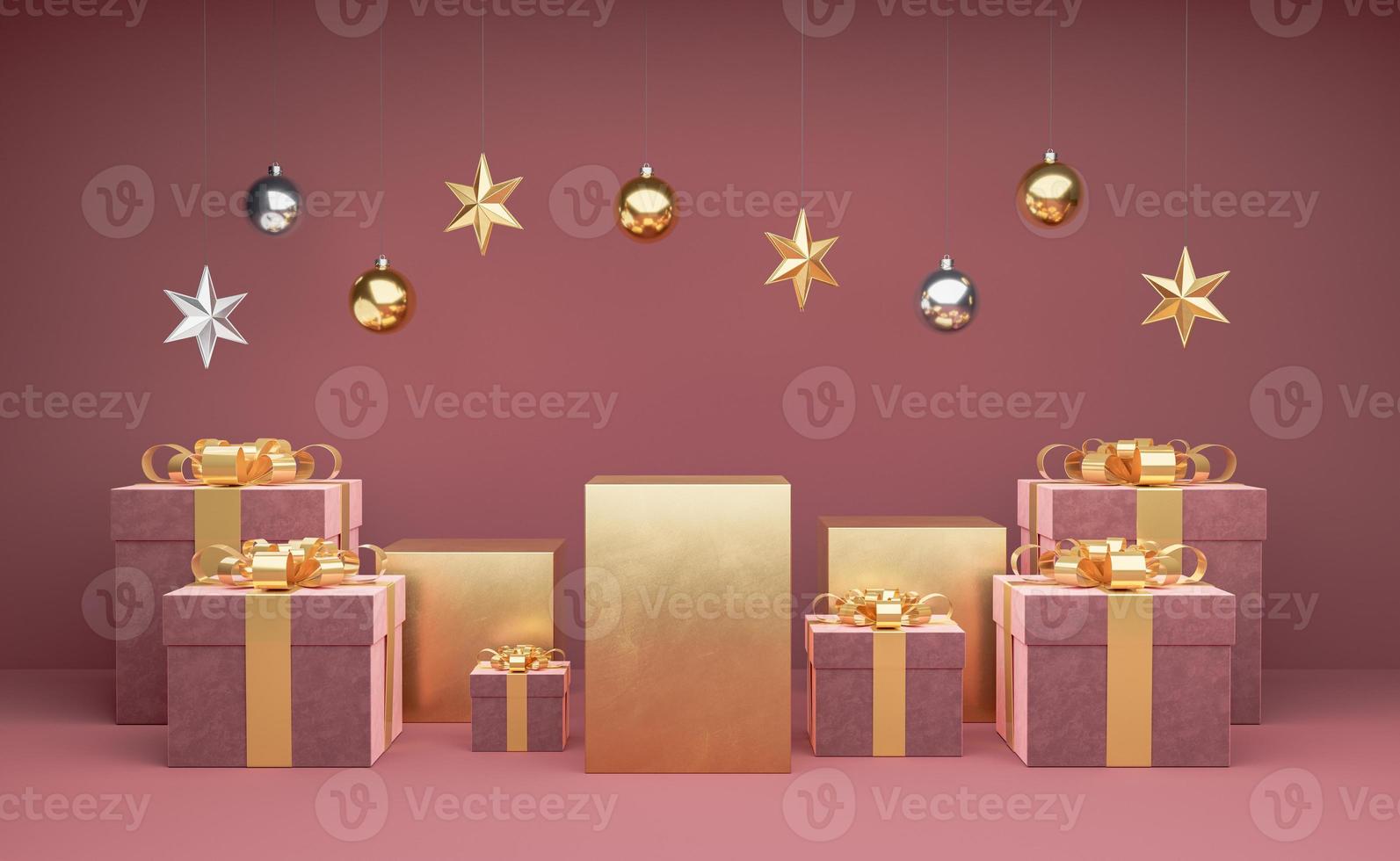 podios dorados con cajas de regalo alrededor. foto