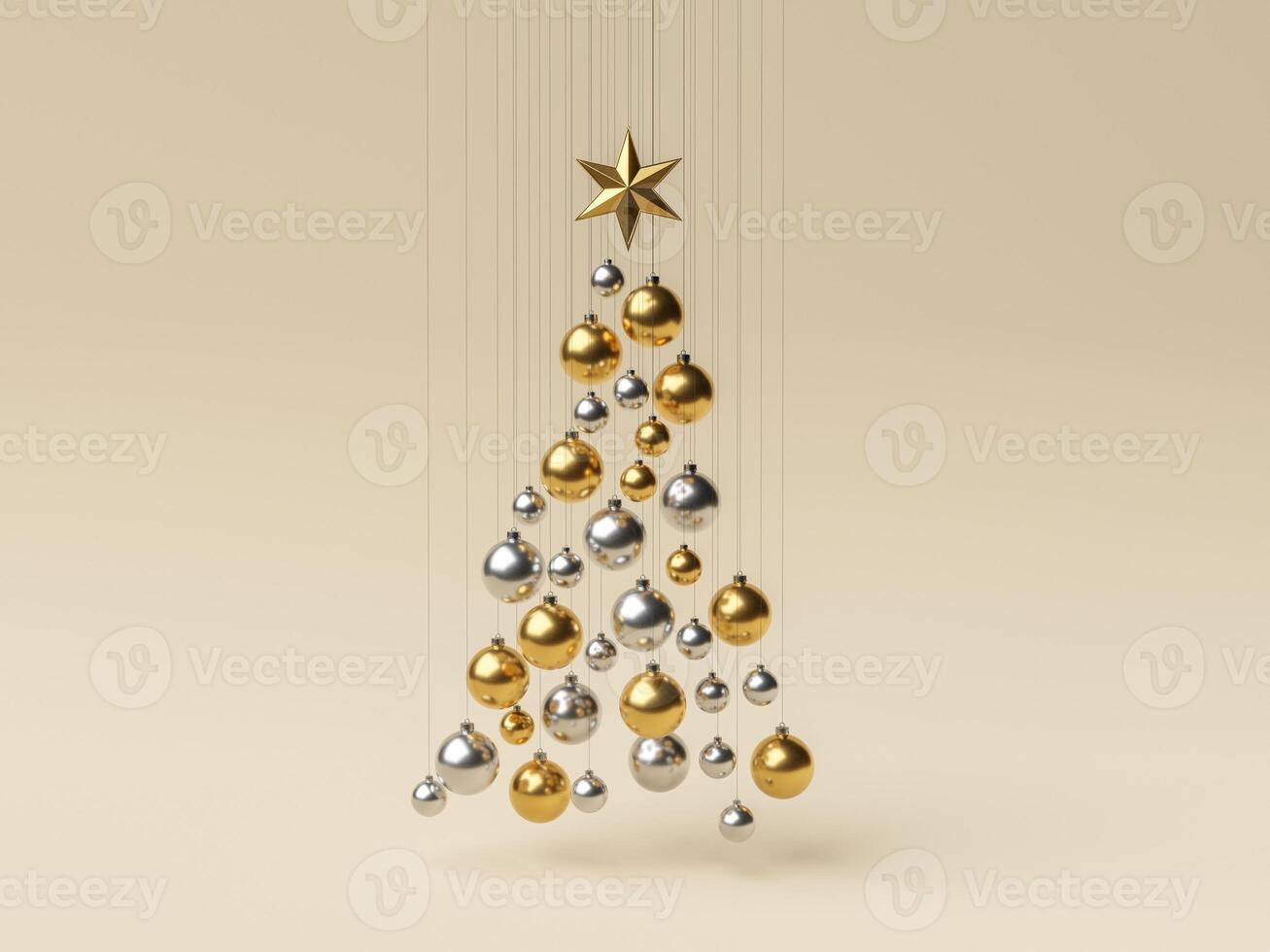 balls hanging in the shape of a christmas tree photo