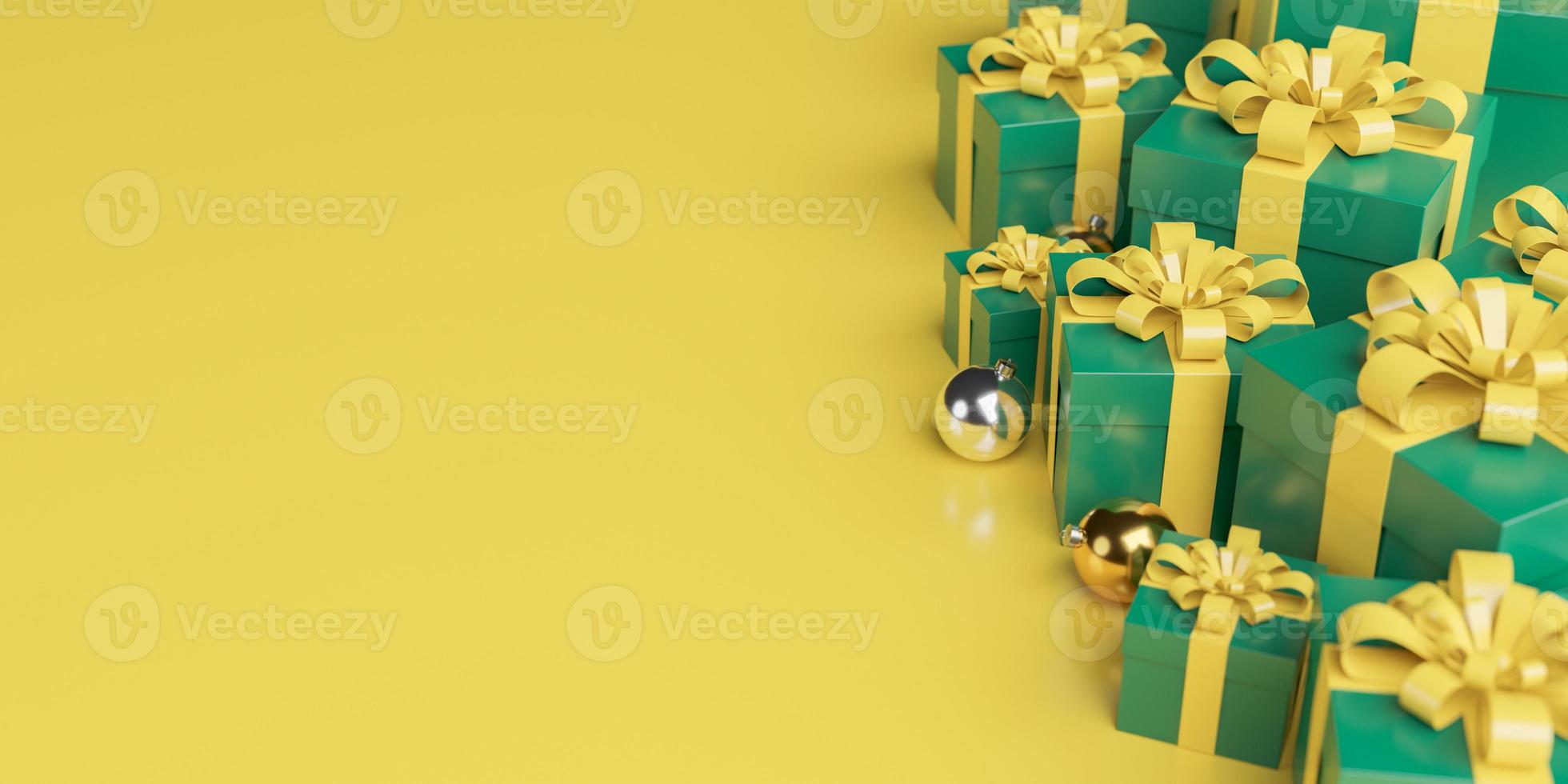 Cerca de cajas de regalo con fondo amarillo brillante foto