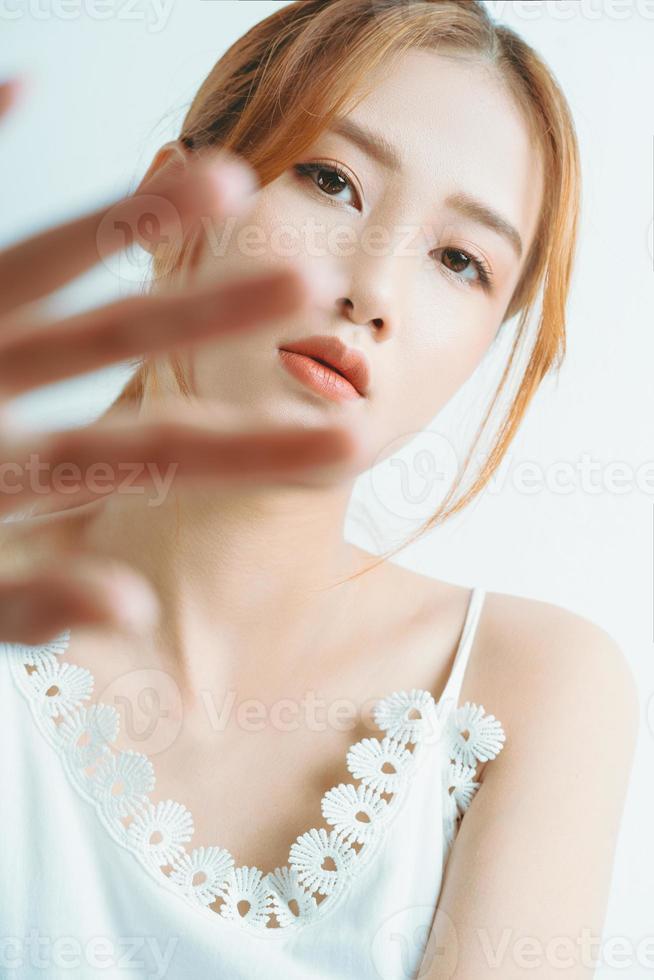 beautiful asian girl portrait, isolated on white background photo