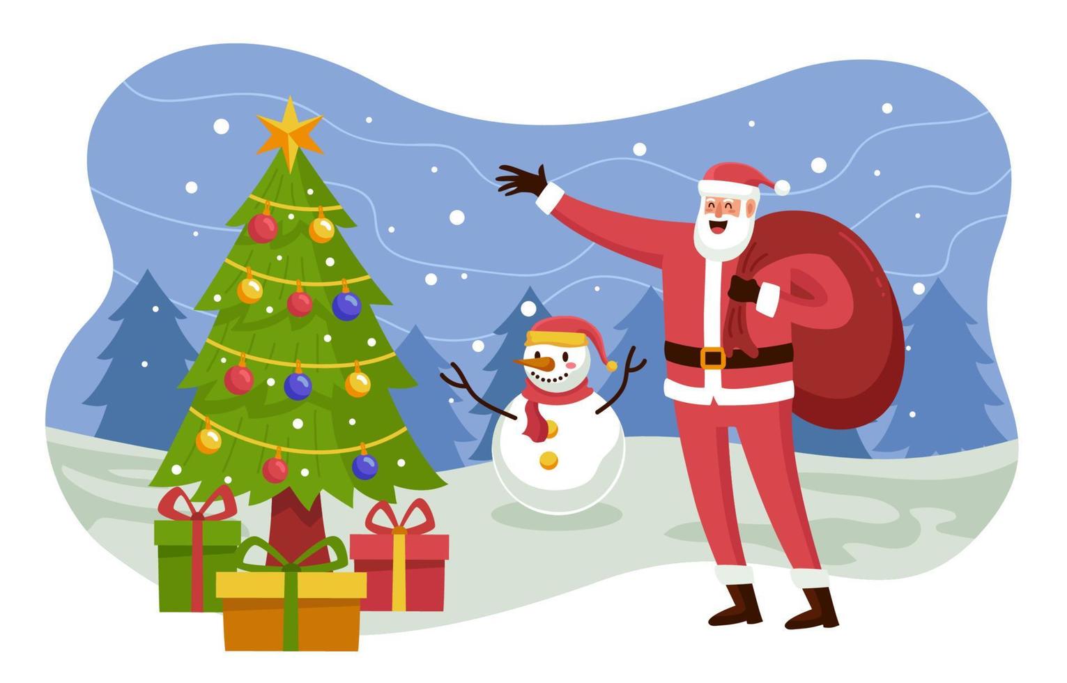 Santa and Snowman Show Gift for Everyone vector