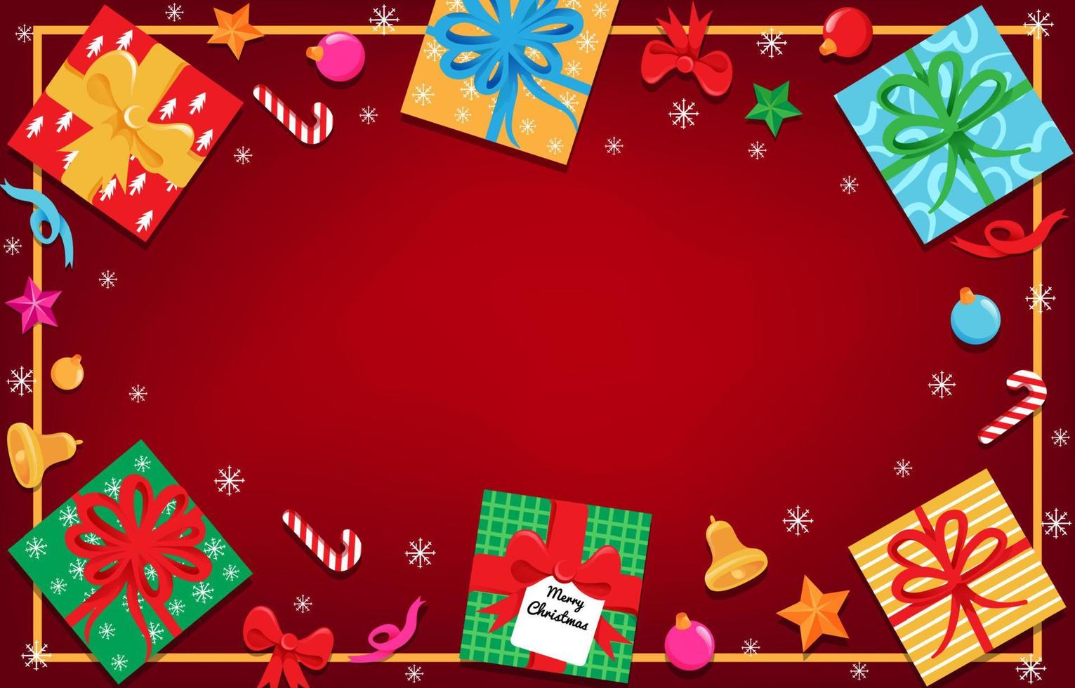 Fondo de caja de regalo y accesorios navideños. vector