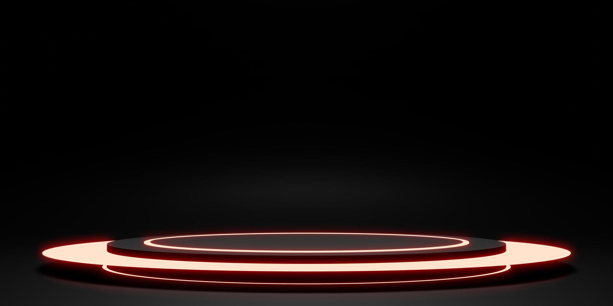 soporte de exhibición negro anillo láser y luz de neón resplandor ilustración 3d foto