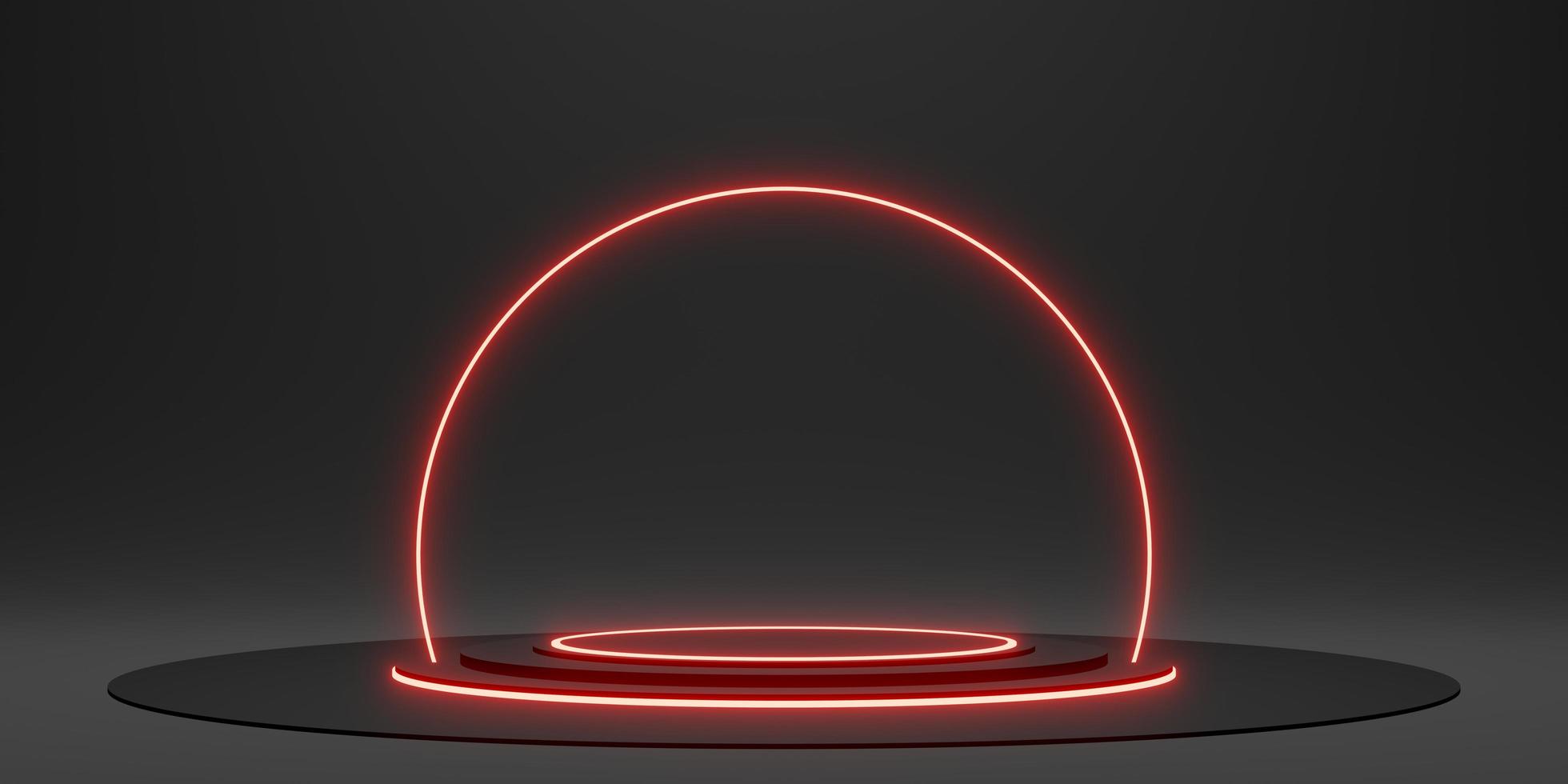 black display stand laser ring and neon light glow 3d illustration photo