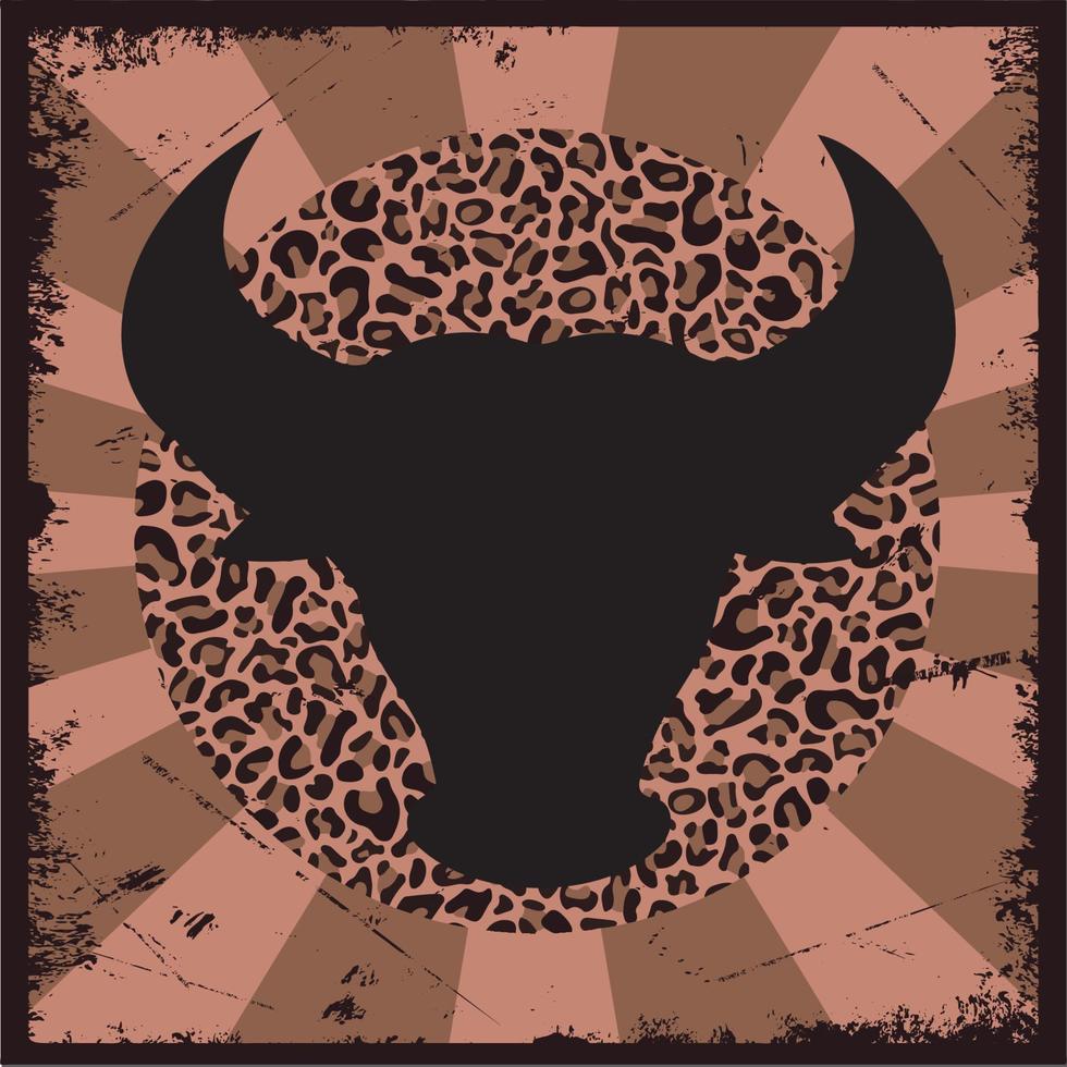 logo de cabeza de vaca con fondo de leopardo vector