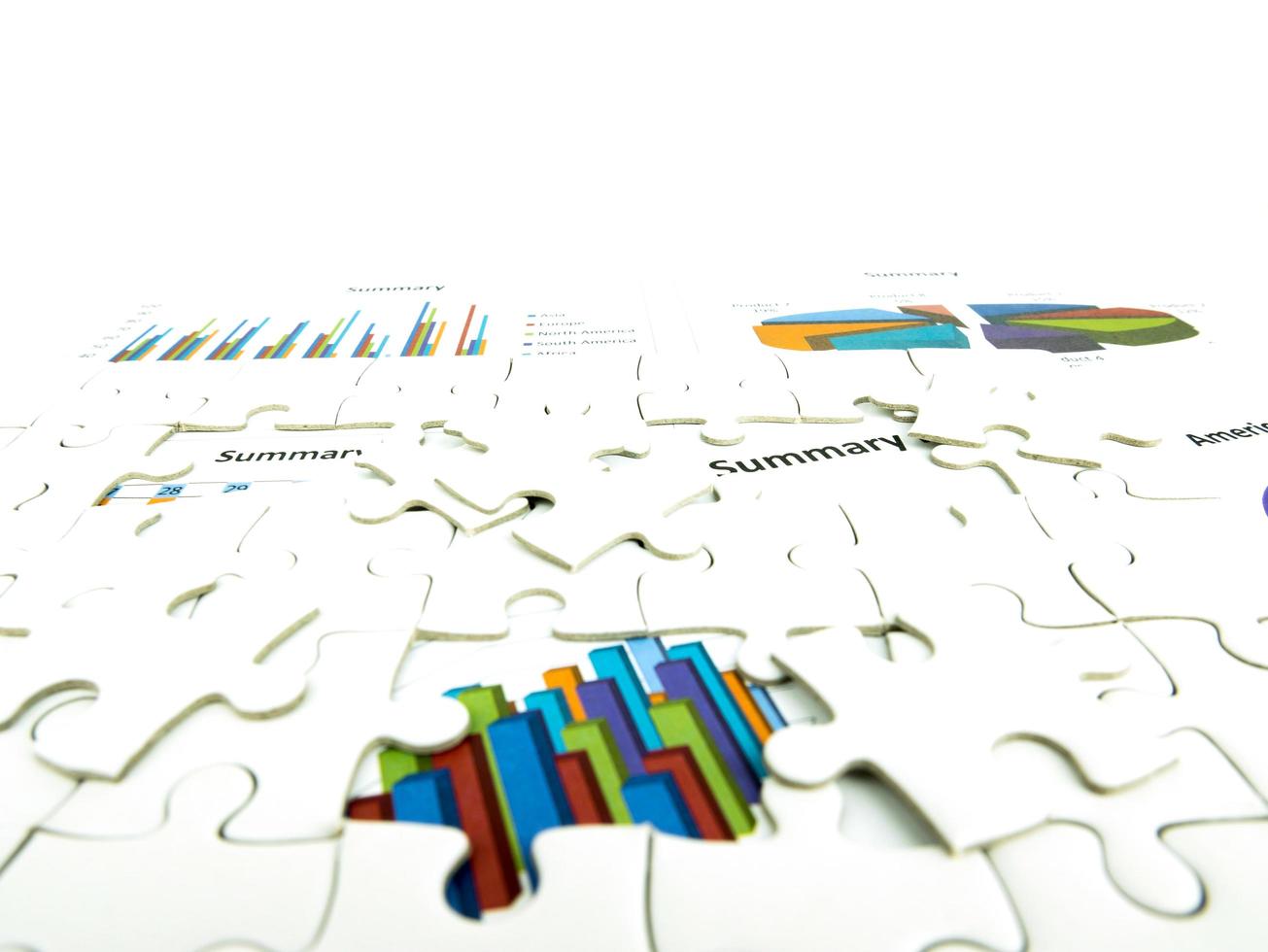 Missing jigsaw puzzle pieces on Graph Calculations background, Key for Business economic success concept photo
