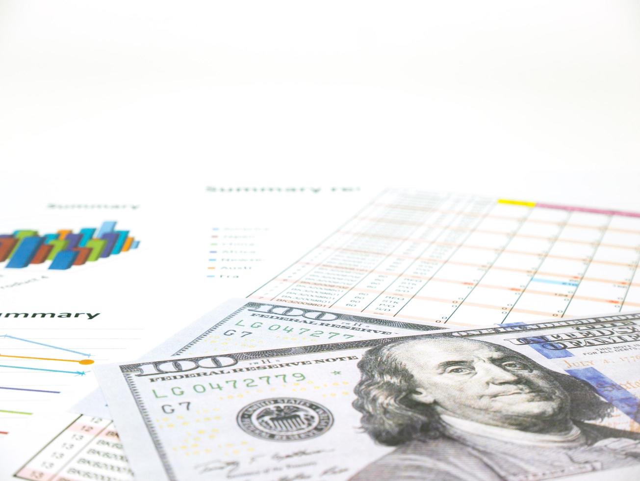 100 Dollar banknotes with money savings, finances and analysis economic concept photo