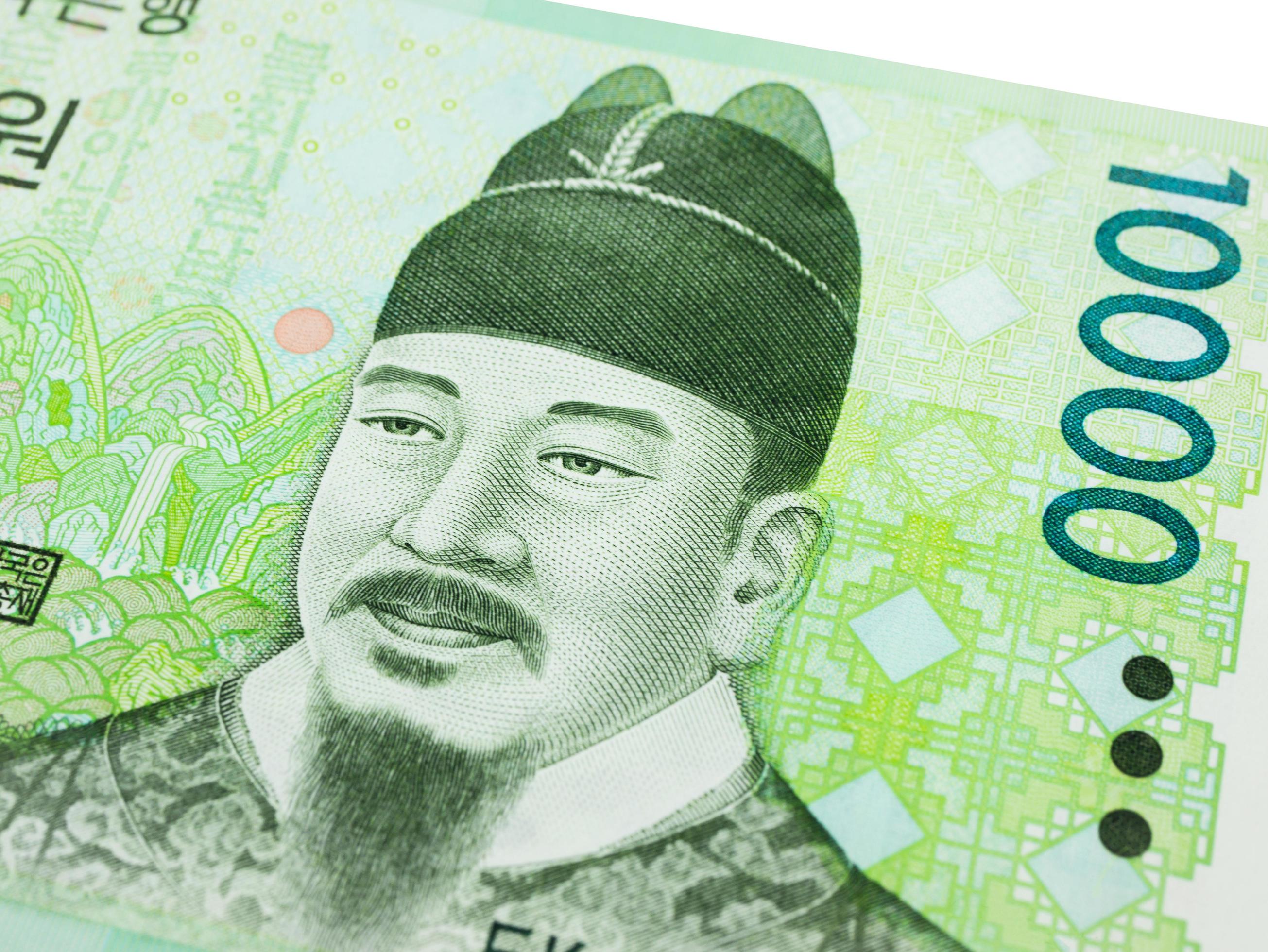 Corea Del Sur 10000 Won Moneda De Billetes De Cerca Macro Dinero 