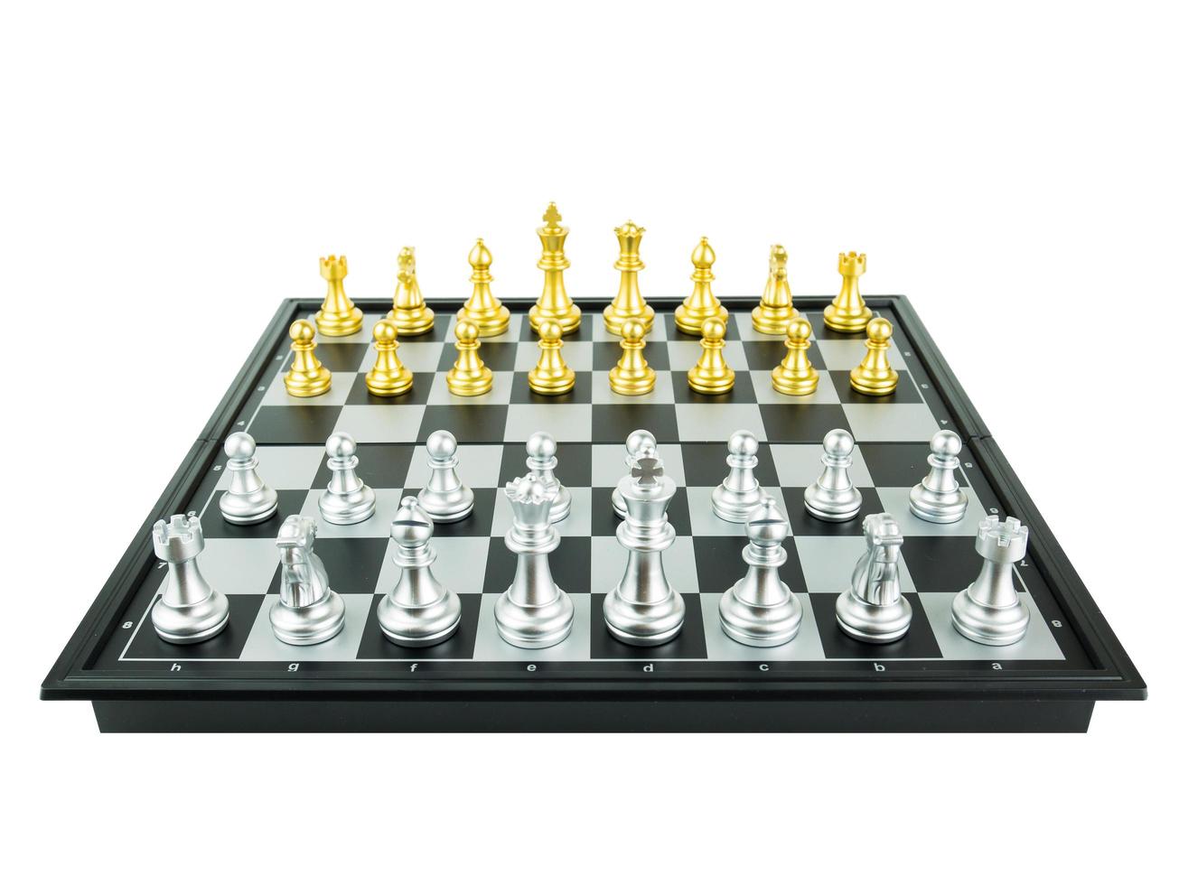 Gold and Silver King and Knight of Chess board game concept of business ideas and competition and strategy ideas concep, Top view photo