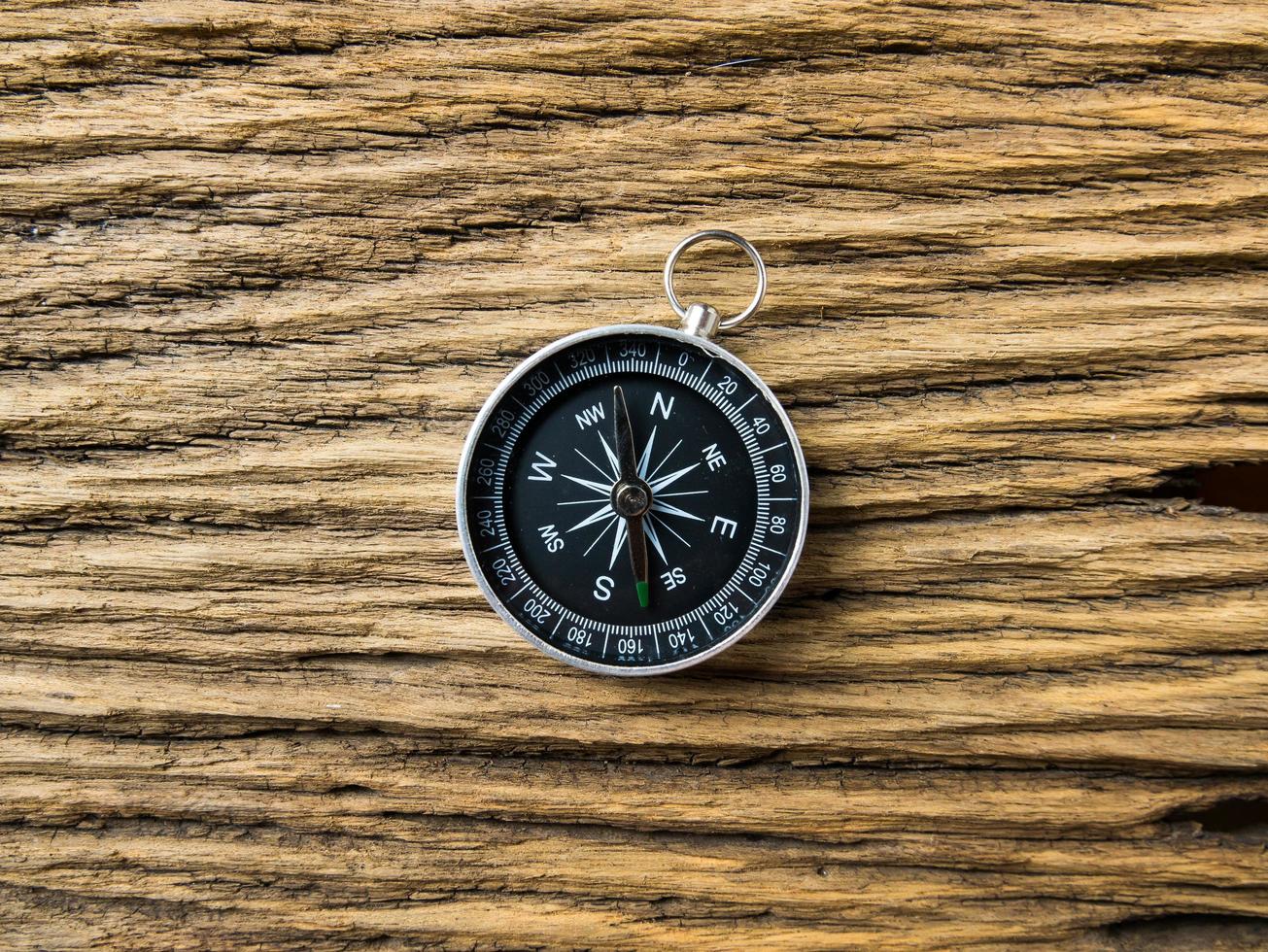Compass on old wooden background photo
