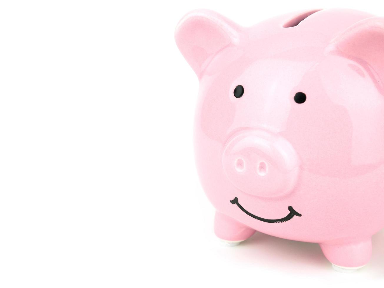 Pink piggy bank isolated on white background photo