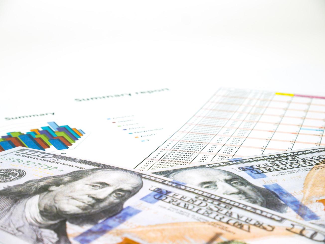 100 Dollar banknotes with money savings, finances and analysis economic concept photo