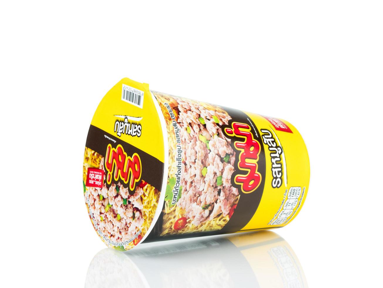 BANGKOK THAILAND - January 30, 2019, Mama Minced pork flavour instant cup noodles isolated on white background photo