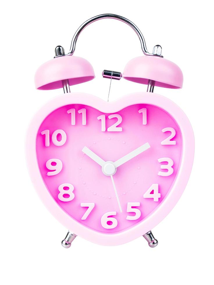 Pink alarm clock in the form of heart isolated on white background, Clipping path photo