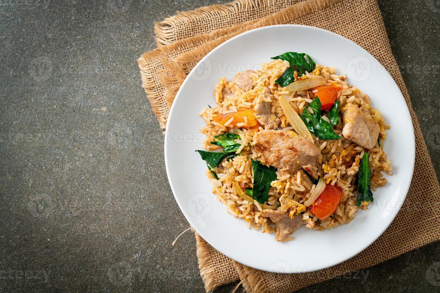 Fried rice with pork on plate photo