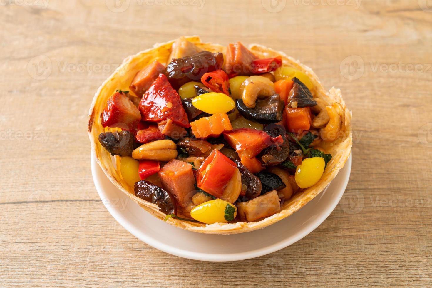 Stir-fried mixed Chinese fruits and nuts photo