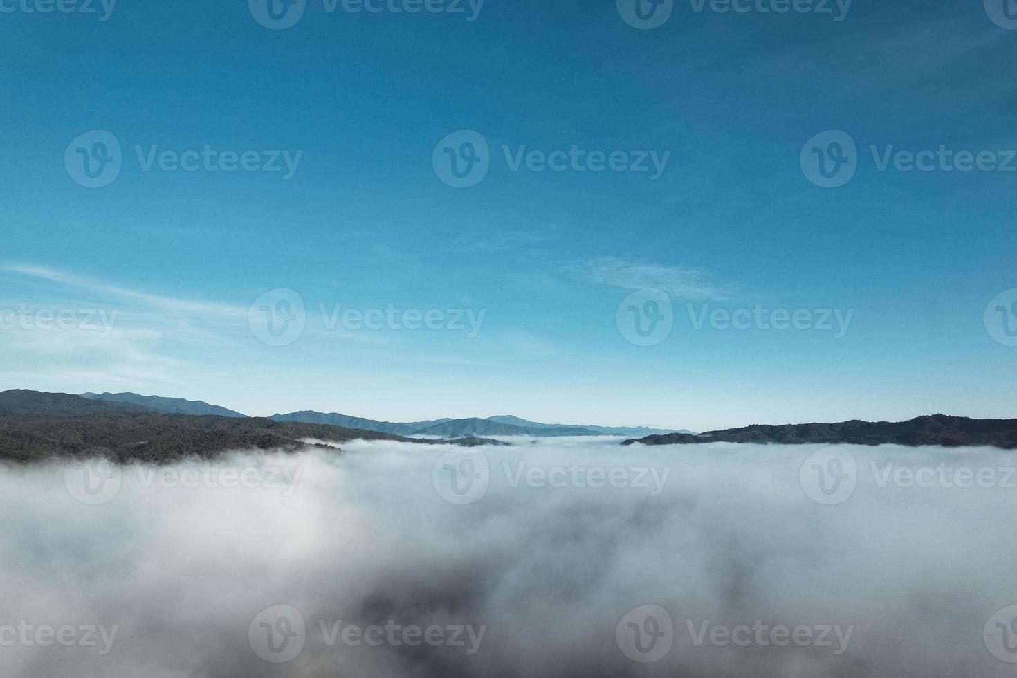 niebla de la mañana en el bosque desde arriba foto