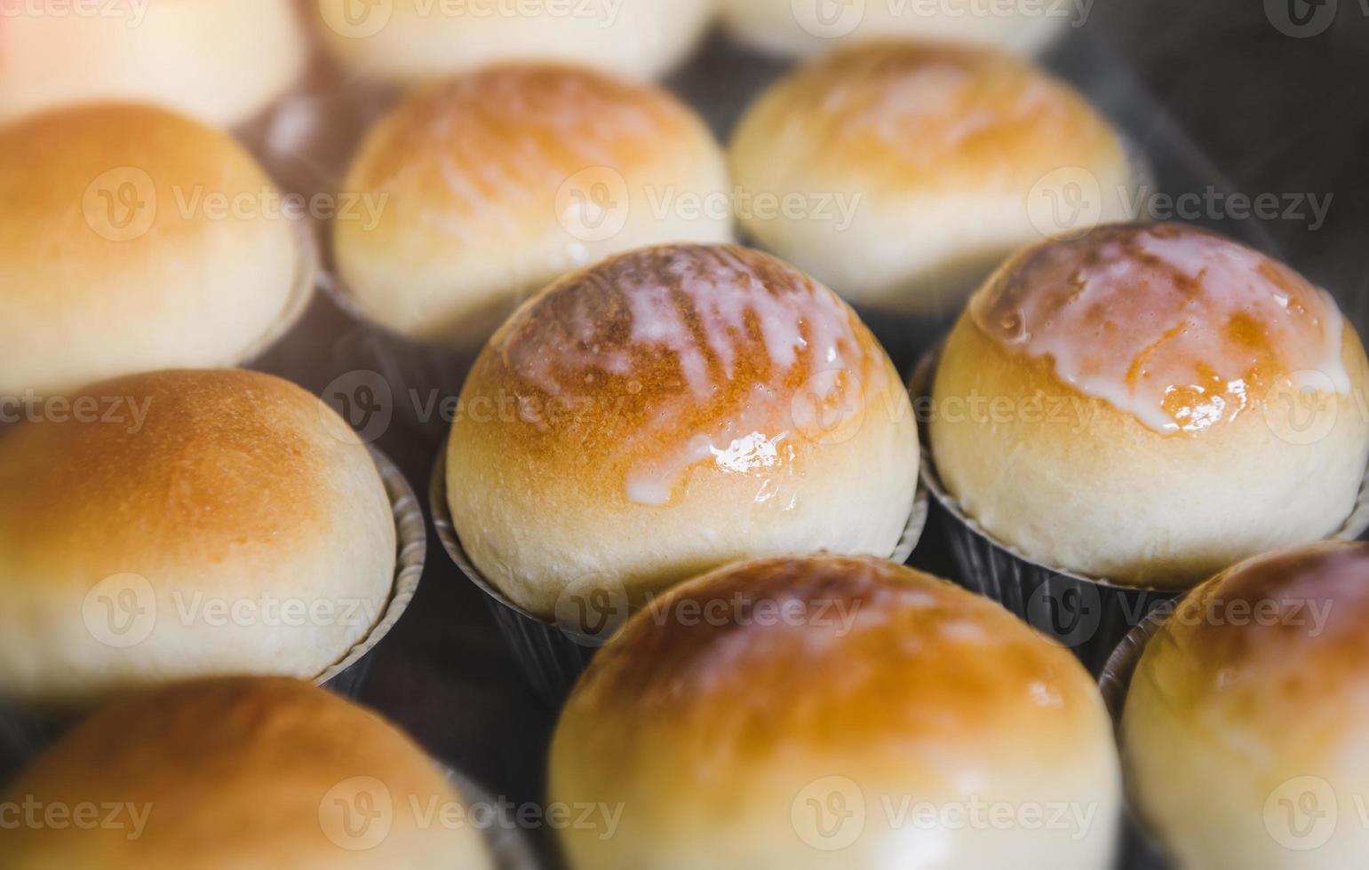 Baked round toasted bread in cups. photo