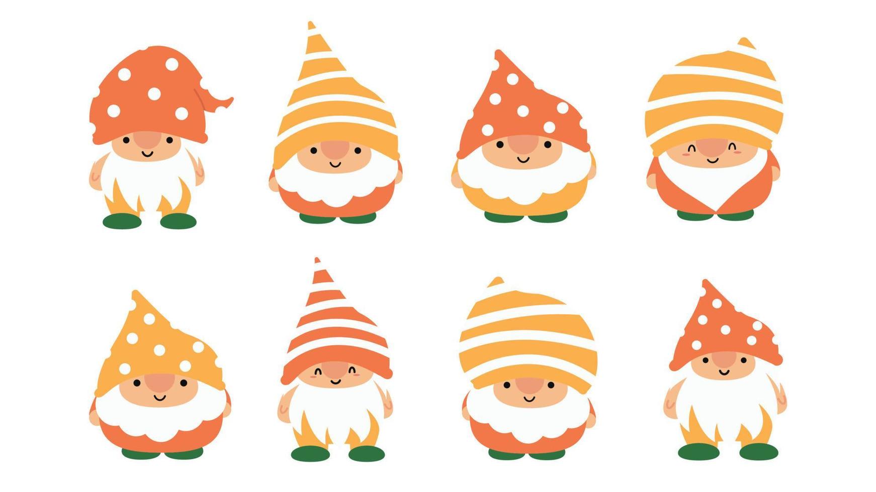 pequeño jardín lindo gnomos y elfos en estilo de dibujos animados. hadas características para niños y niñas. diseño de gnomo kawaii y elfo mágico. ilustración vectorial. vector