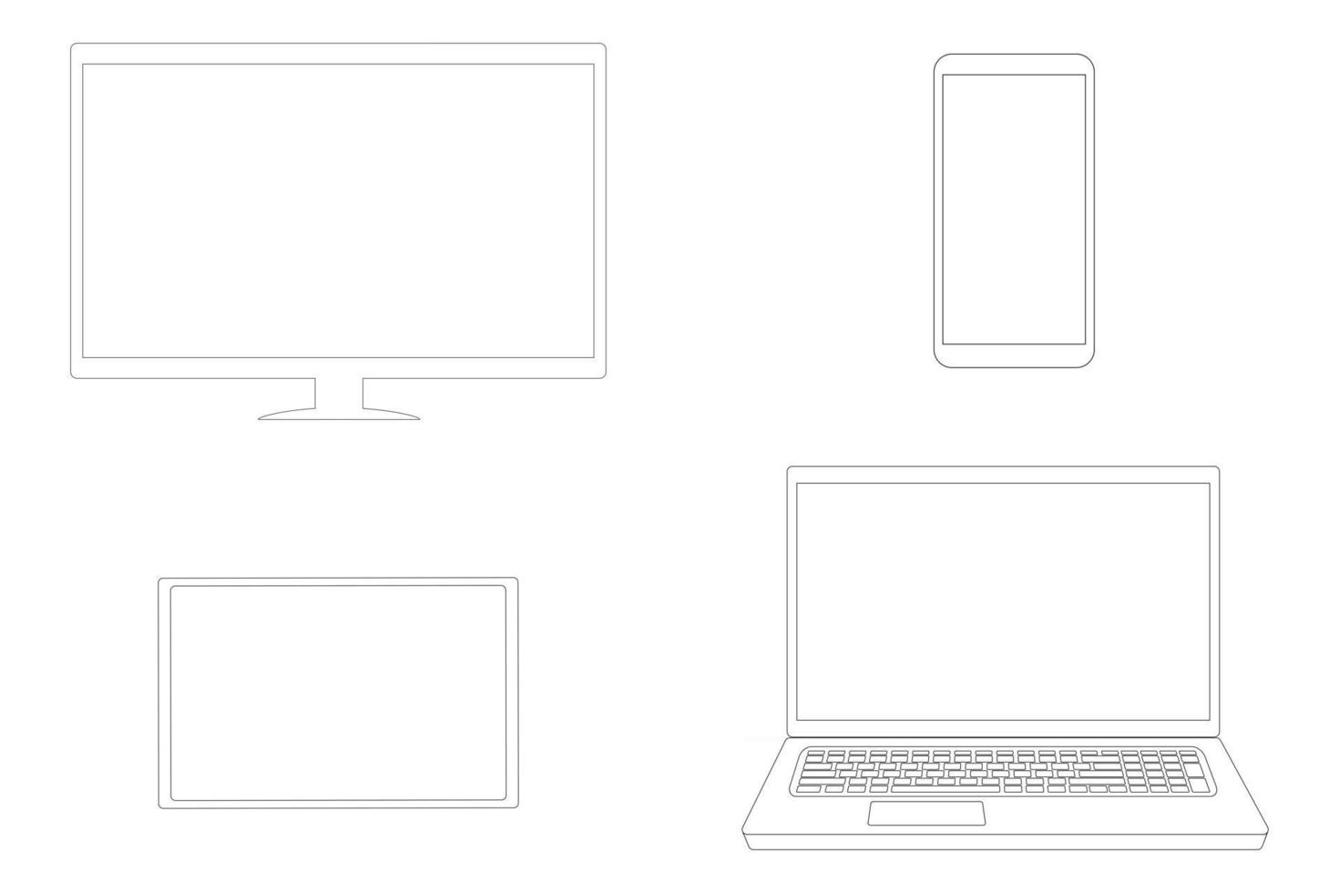 icons set. Computer monitor, laptop, tablet, smartphone. template mockup. Stock Vector illustration.