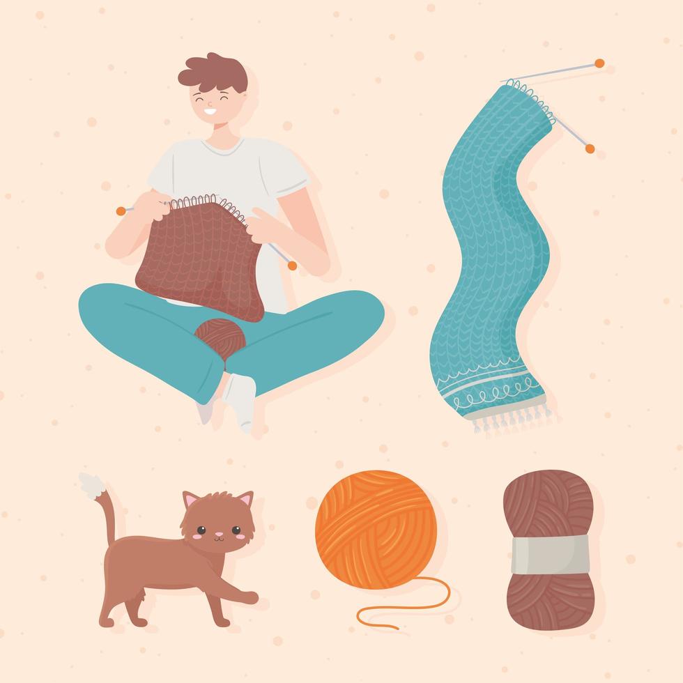 knitting man and wool vector
