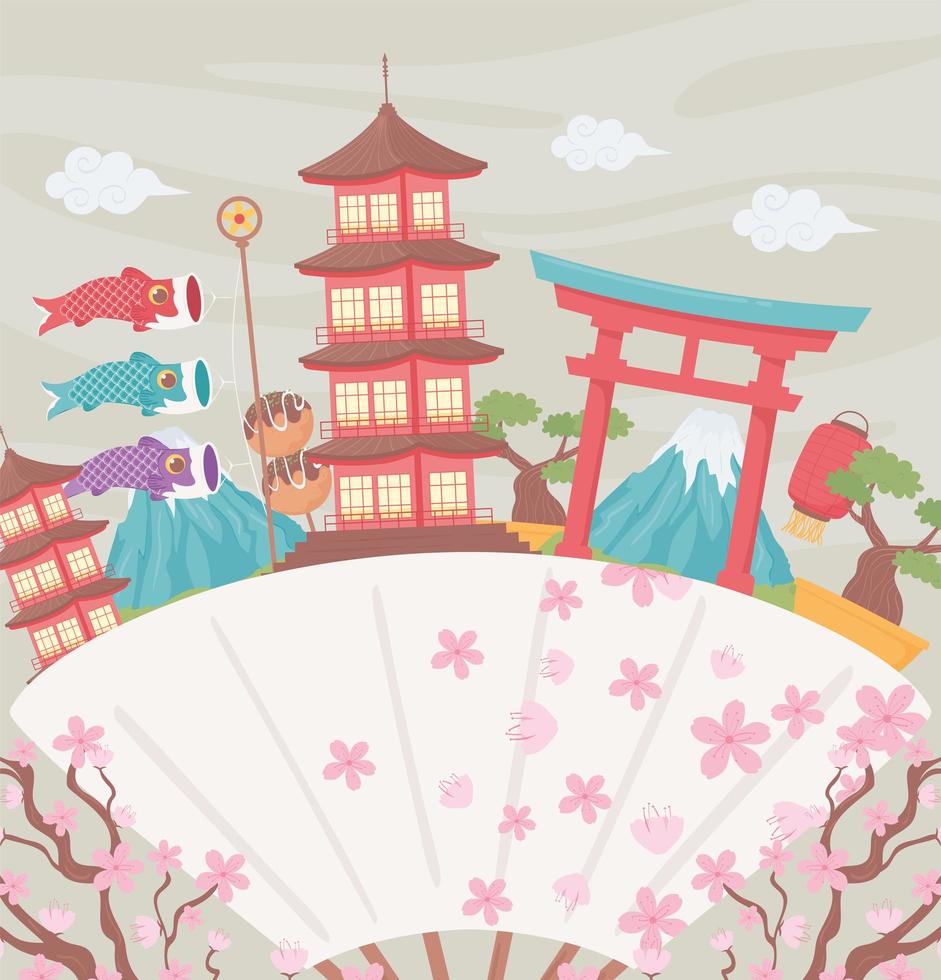 japan landmarks and food vector