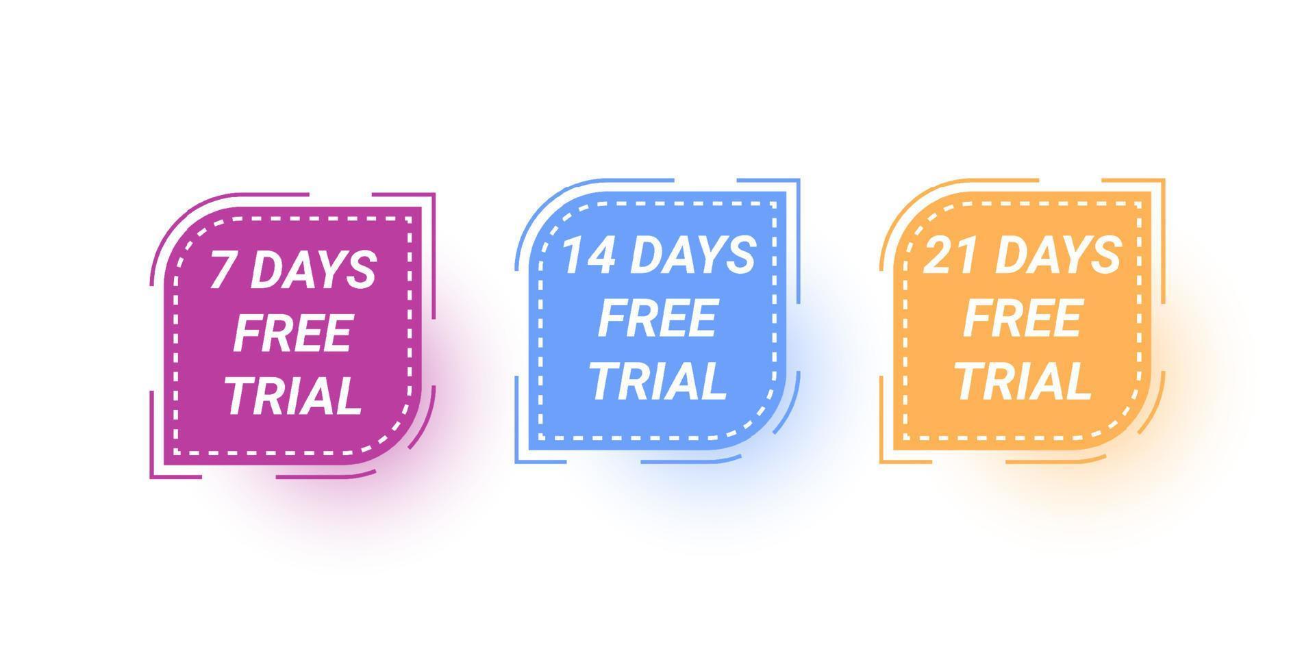 Set 7 days 14 days and 21 days label free trial template design vector