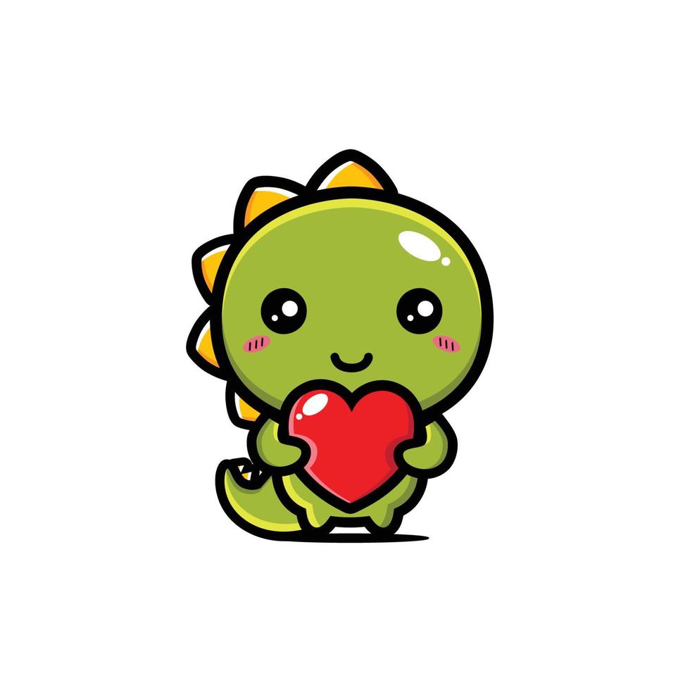 cute dino hugging a love heart vector