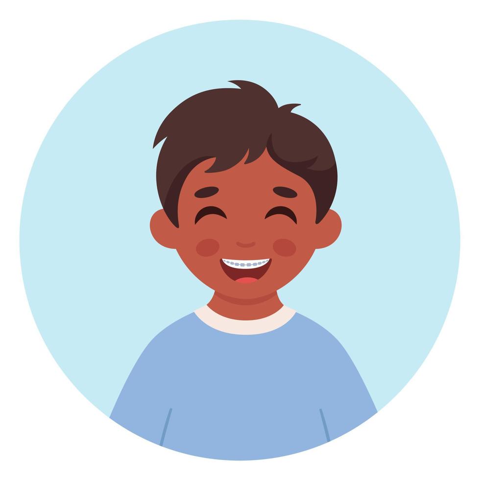 Boy with braces on teeth. Dental care. vector