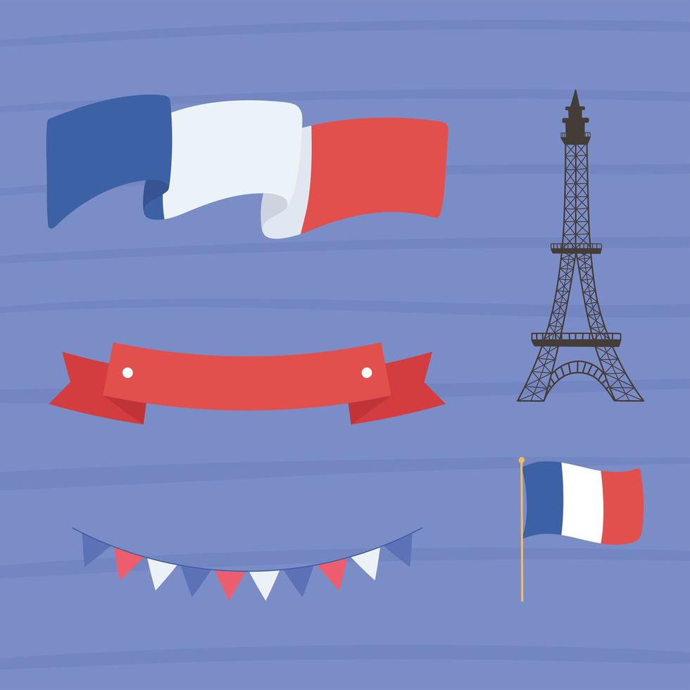 france flag eiffel tower vector