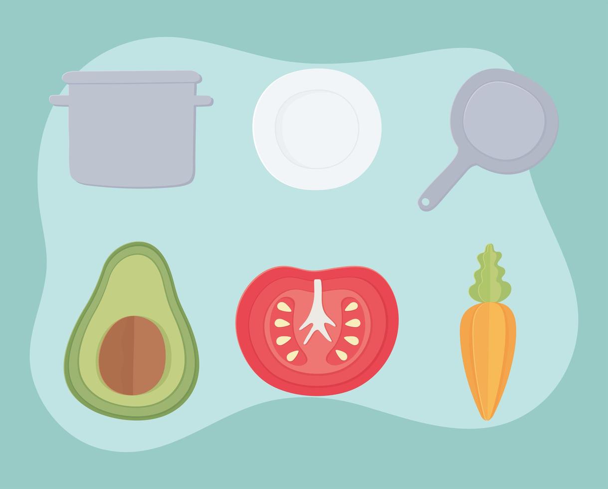 vegetables cooking icons vector