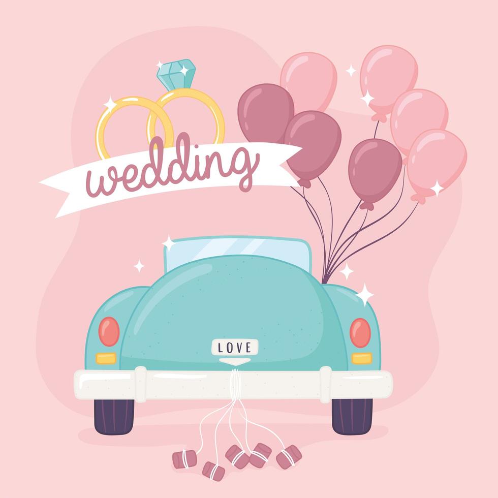 wedding car with balloons vector