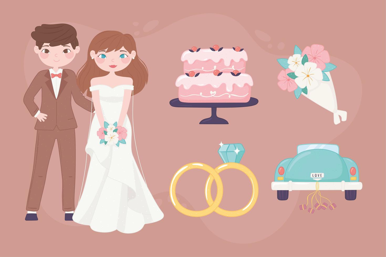 colección de iconos de boda vector