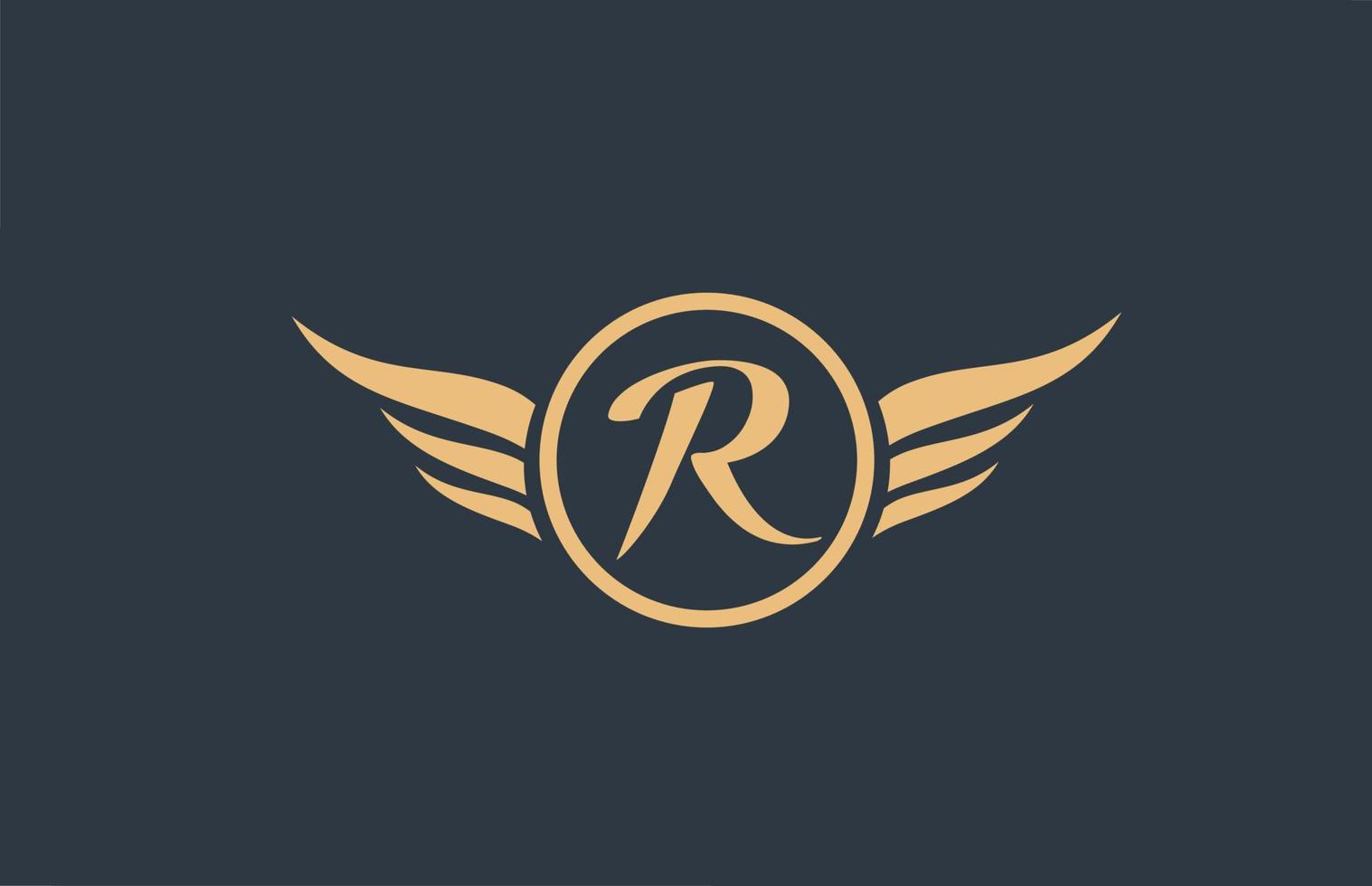 R yellow blue alphabet letter logo with wing wings icon and circle for business design and company vector